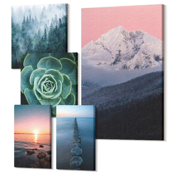 Sada obrazov na stenu pentaptych Prírodné krajiny hory more rastliny boho štýl