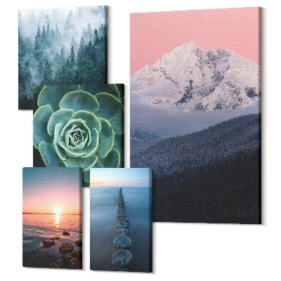 Sada obrazov na stenu pentaptych Prírodné krajiny hory more rastliny boho štýl