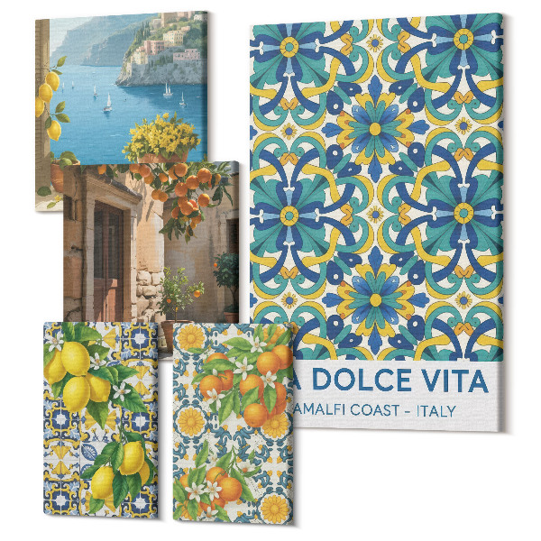 Sada 5 obrazov Talianska inšpirácia z citrusov a kvetov Amalfi