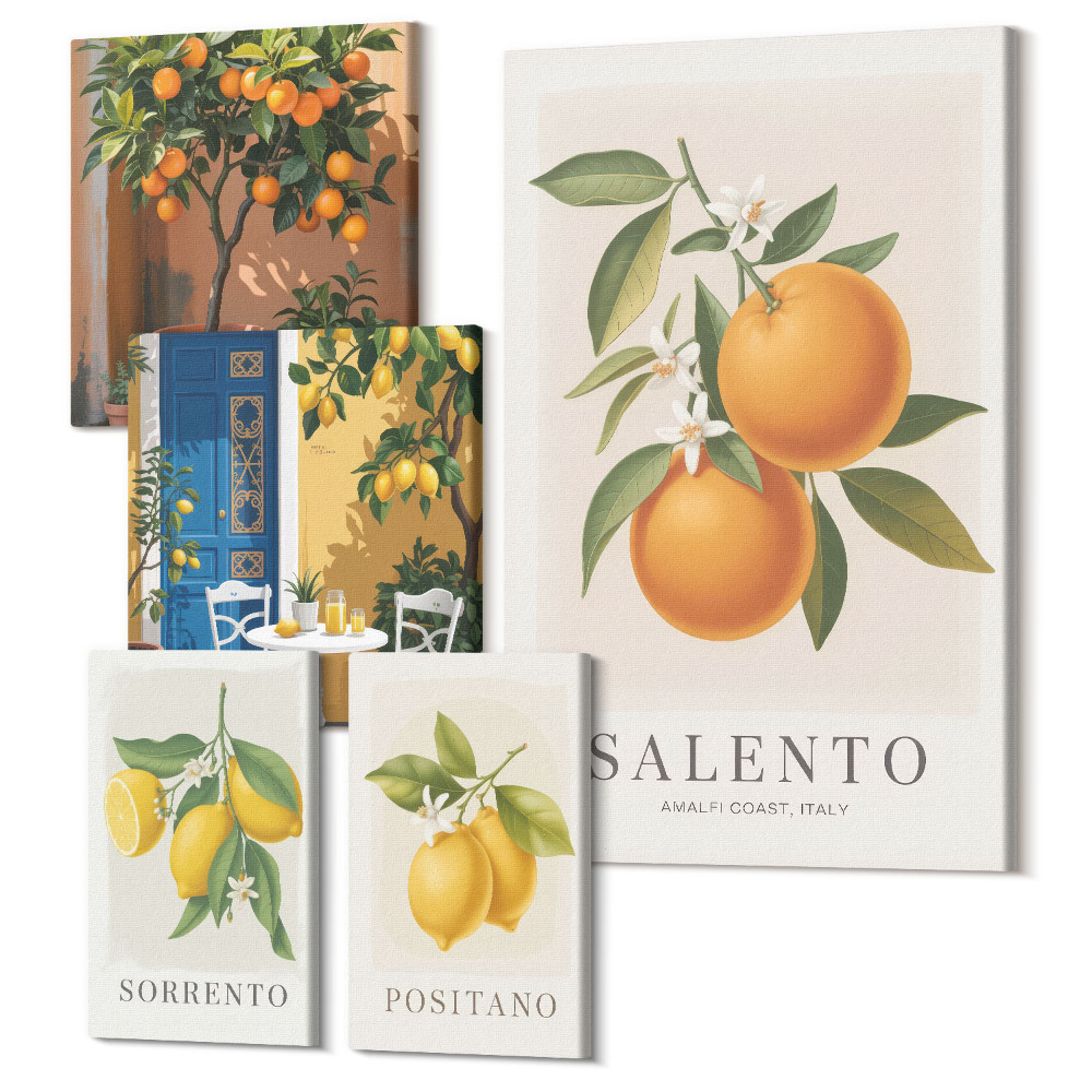 Sada obrazov na stenu pentaptych Ovocné inšpirácie z Talianska, provensálskeho a rustikálneho štýlu