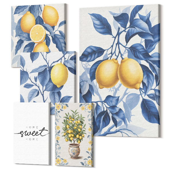 Sada obrazov pentaptych Citrónové akcenty v rustikálnom štýle do interiéru