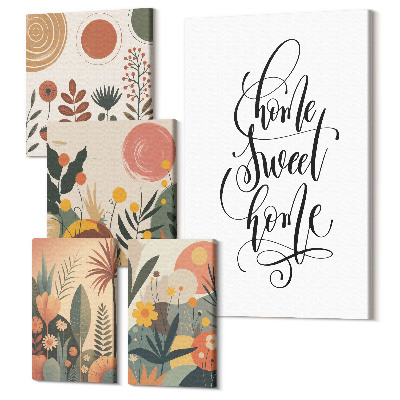 Sada obrazov pentaptych Štýlové dekorácie s rastlinnými motívmi a nápisom