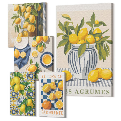 Sada obrazov pentaptych Citrusové inšpirácie v nástenných dekoráciách v provensálskom štýle