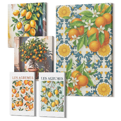Sada obrazov na stenu pentaptych Citrusové inšpirácie s ovocím a kvetmi vo vintage štýle