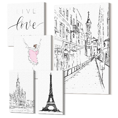 Sada 5 obrazov Štýlová inšpirácia s parížskymi akcentmi a citátmi