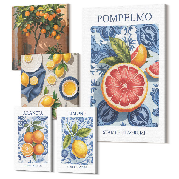 Sada obrazov pentaptych Citrusové inšpirácie pre vintage dekorácie