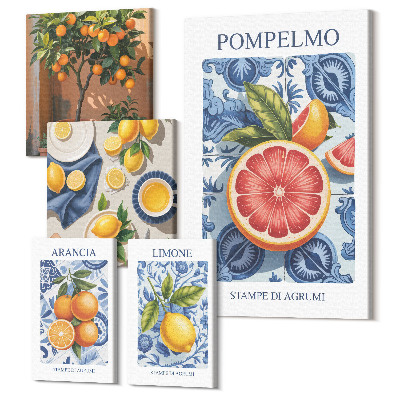 Sada obrazov pentaptych Citrusové inšpirácie pre vintage dekorácie