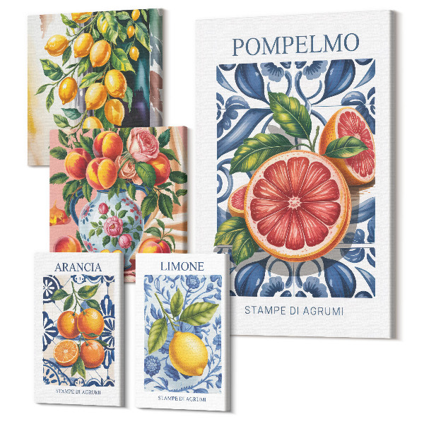 Sada obrazov na stenu pentaptych Slnečné akcenty s citrusovými plodmi vo vintage štýle