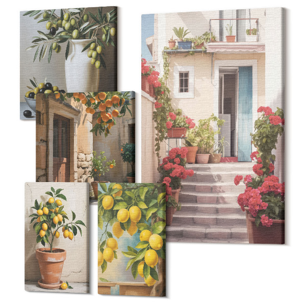 Sada 5 obrazov Atmosférický výhľad na stredomorské ulice lemované citrónmi