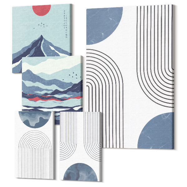 Sada 5 obrazov Abstraktné krajiny s geometrickými tvarmi a farbami