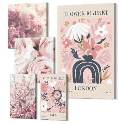 Sada obrazov pentaptych Kvetinové motívy v dekoráciách v boho a romantickom štýle