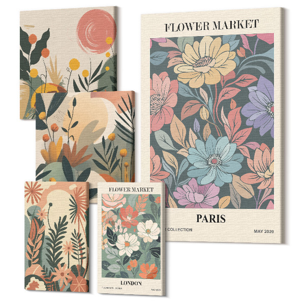 Sada 5 obrazov Kvetinové motívy z parížskeho a londýnskeho trhu