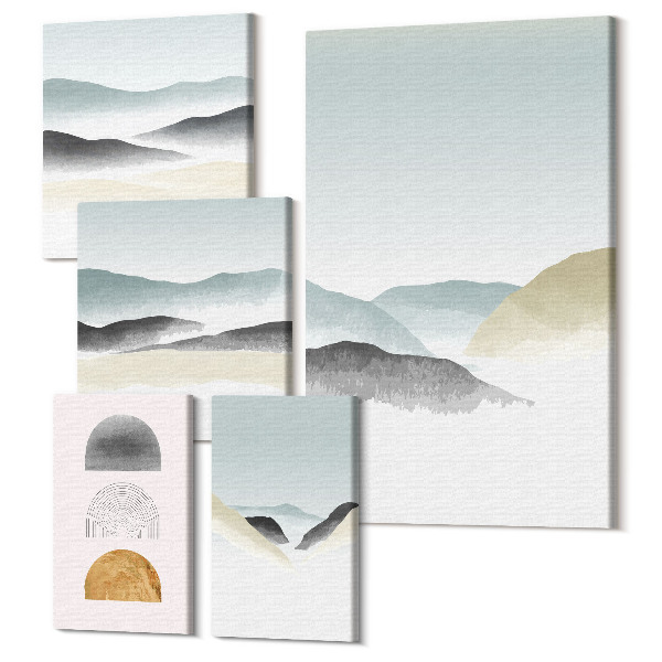 Sada obrazov pentaptych Abstraktné krajiny v jemných odtieňoch prírody