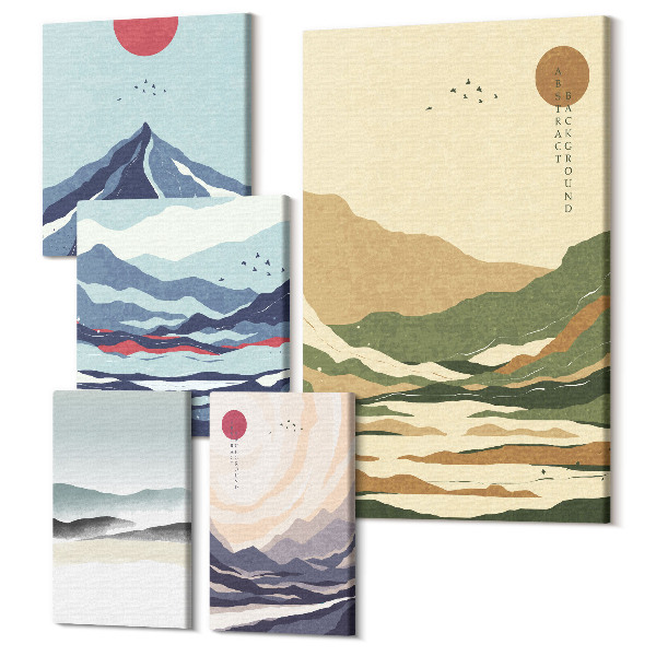 Sada obrazov na stenu pentaptych Horské krajiny s minimalistickými prírodnými motívmi