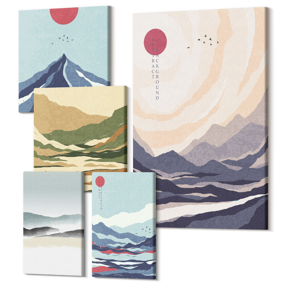 Sada obrazov pentaptych Abstraktné horské krajiny s minimalistickými motívmi