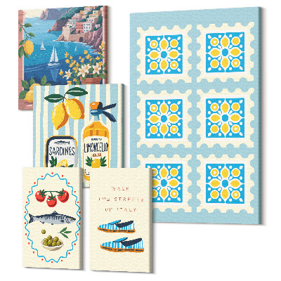 Sada 5 obrazov Kuchynská inšpirácia z Talianska, stredomorská chuť a štýl