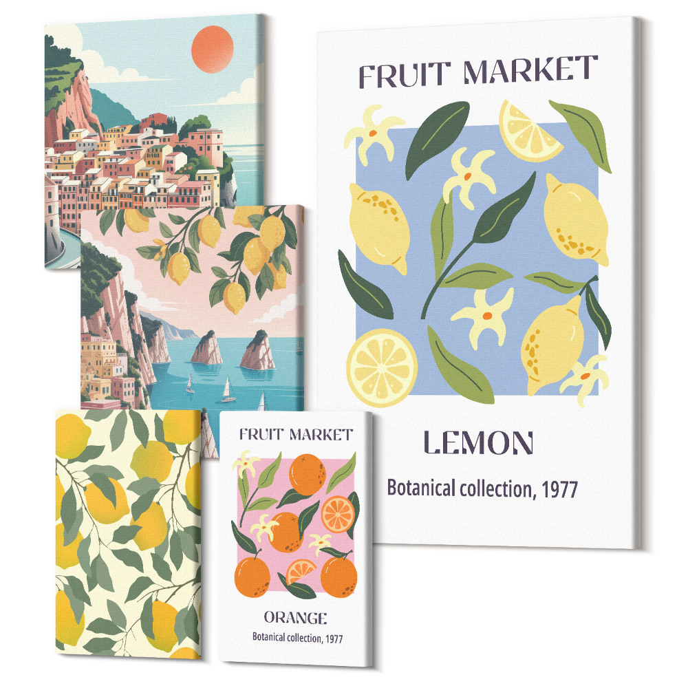 Sada 5 obrazov Ovocné motívy a vintage krajinky