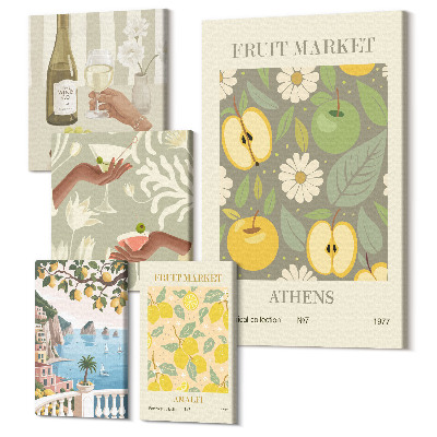 Sada 5 obrazov Atmosférické ovocné a botanické ilustrácie zo 70. rokov 20. storočia