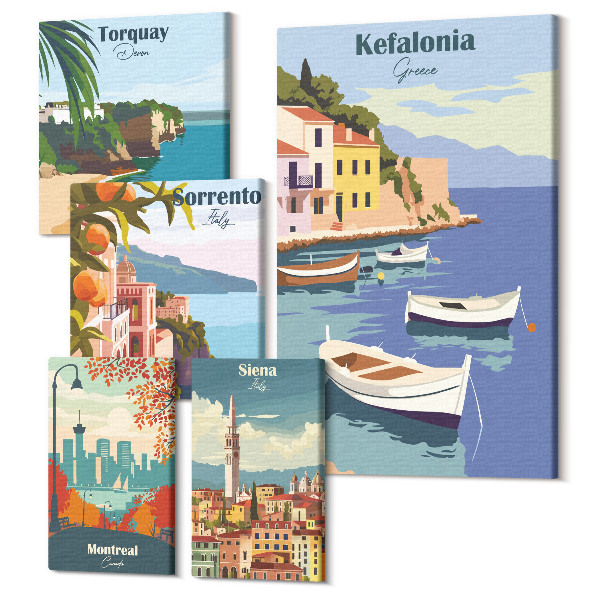 Sada obrazov pentaptych Prímorské krajiny z európskych turistických destinácií