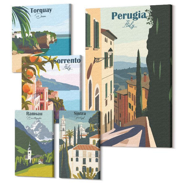 Sada obrazov pentaptych Talianske mestá výhľady na malebné uličky
