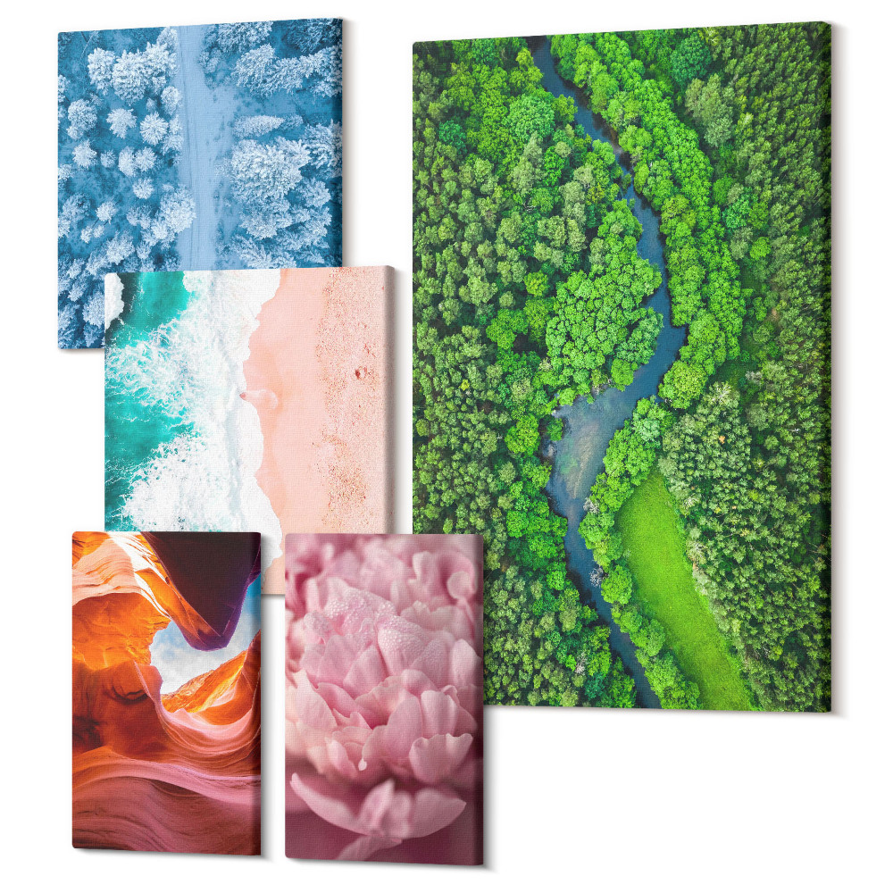 Sada obrazov pentaptych Prírodné zelené krajiny v harmonickej kombinácii