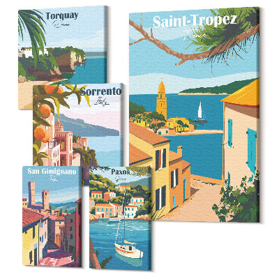 Sada 5 obrazov Krajiny európskych prímorských miest