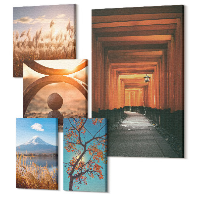 Sada 5 obrazov Pokojná prírodná krajina so zenovými motívmi a harmóniou