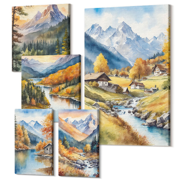 Sada 5 obrazov Horská krajina s malebnými údoliami a riekami