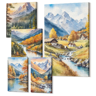 Sada 5 obrazov Horská krajina s malebnými údoliami a riekami