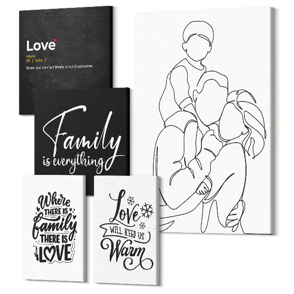 Sada obrazov pentaptych Rodinné hodnoty lásky a blízkosti v minimalistickom štýle