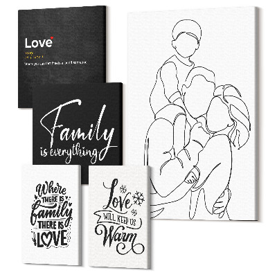 Sada obrazov pentaptych Rodinné hodnoty lásky a blízkosti v minimalistickom štýle