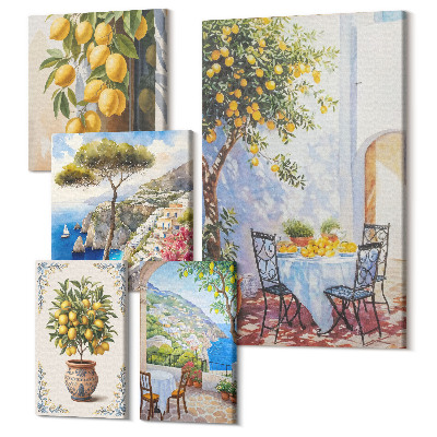 Sada 5 obrazov Citrusové inšpirácie v slnečnom stredomorskom štýle