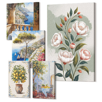 Sada 5 obrazov Kvetinové motívy a pohľady na malebnú krajinu