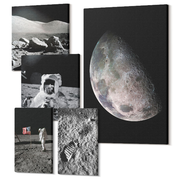 Sada 5 obrazov Mesačné krajiny s astronautmi a prieskum vesmíru
