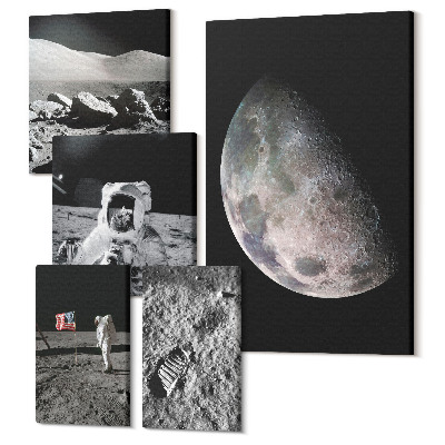 Sada 5 obrazov Mesačné krajiny s astronautmi a prieskum vesmíru