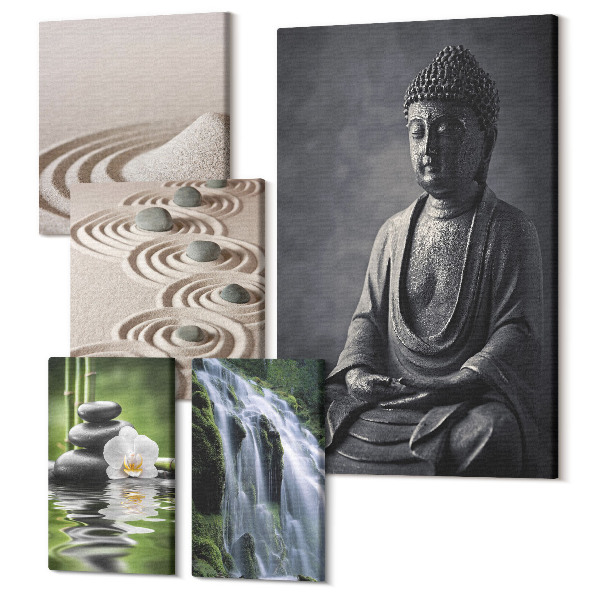 Sada obrazov pentaptych Relaxačné zenové témy s prírodou a budhistickým posolstvom