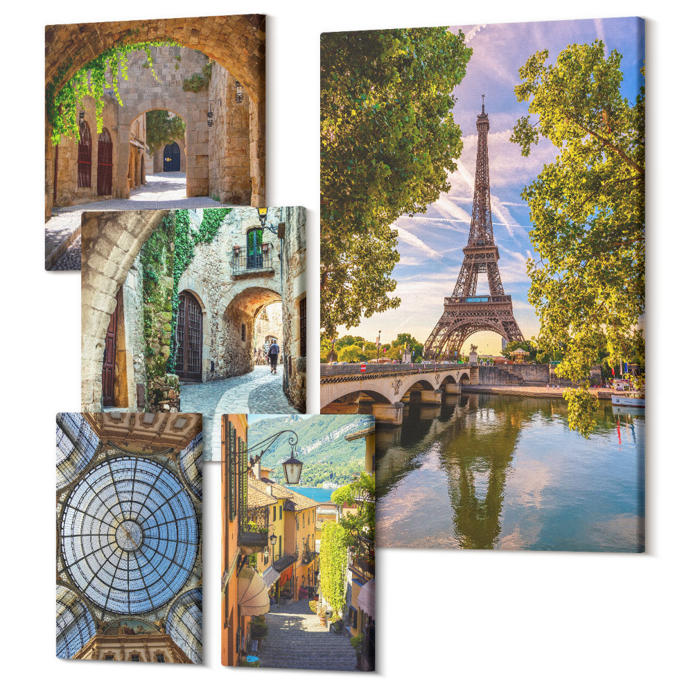 Sada obrazov pentaptych Očarujúce výhľady na európske mestá a architektúru