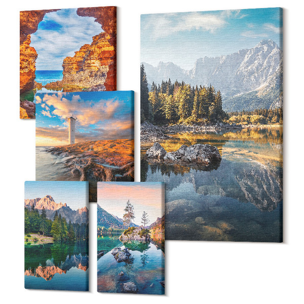 Sada 5 obrazov Prírodná horská a vodná krajina s krásnymi výhľadmi