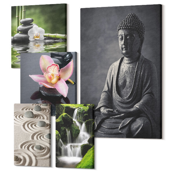 Sada 5 obrazov Relaxačná zenová atmosféra s prvkami prírody a meditácie