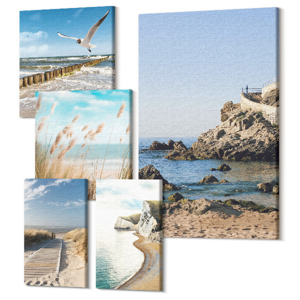 Sada 5 obrazov Prímorská krajina s plážami a pokojnými vodami