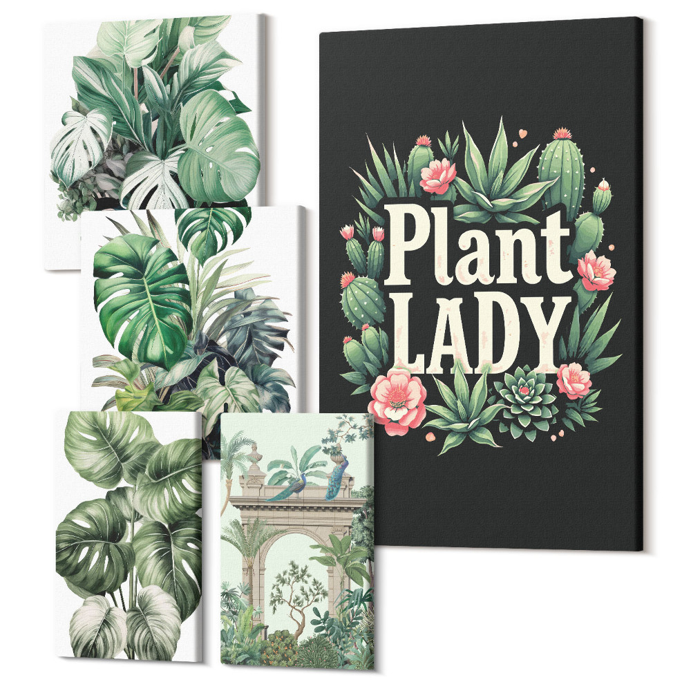 Sada 5 obrazov Kvetinové akcenty v štýle Boho pre milovníkov zelene