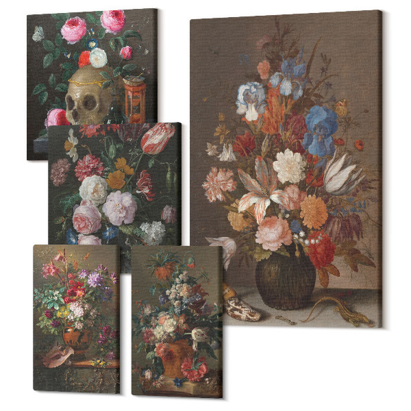 Sada 5 obrazov Klasické kvetinové kompozície so zátiším