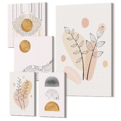 Sada obrazov pentaptych Štýlové dekorácie v minimalistickom dizajne s rastlinami