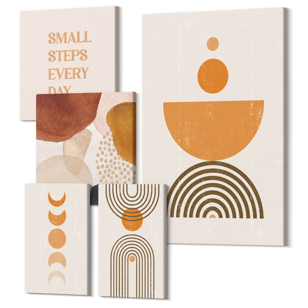 Sada 5 obrazov Štýlová grafika v zemitých tónoch s abstraktnými formami