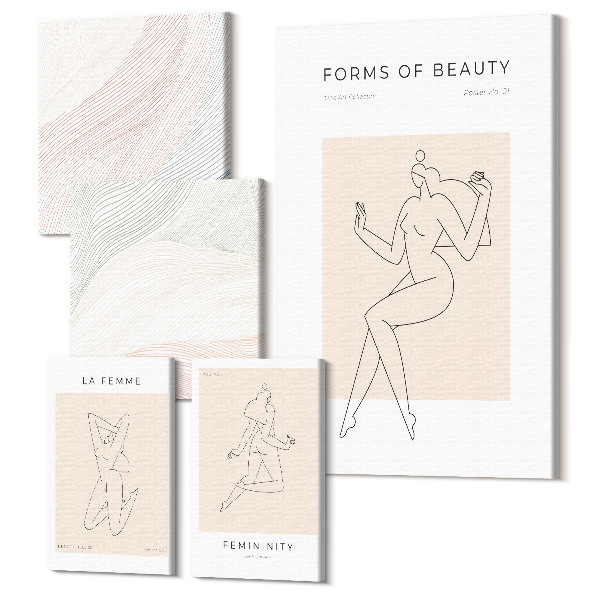 Sada obrazov pentaptych Formy krásnych línií a siluet v minimalistickom štýle