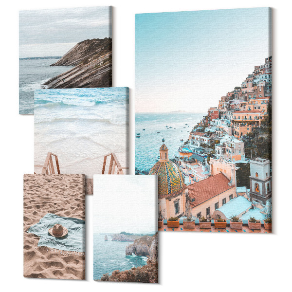Sada obrazov na stenu pentaptych Talianske prímorské mestá a relaxačné pláže