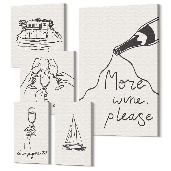 Sada obrazov pentaptych Štýlové ilustrácie na párty s vínom a toastom