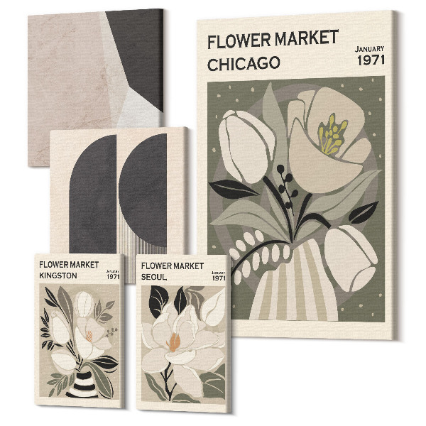 Sada 5 obrazov Štýlové kompozície s kvetinovými a geometrickými motívmi