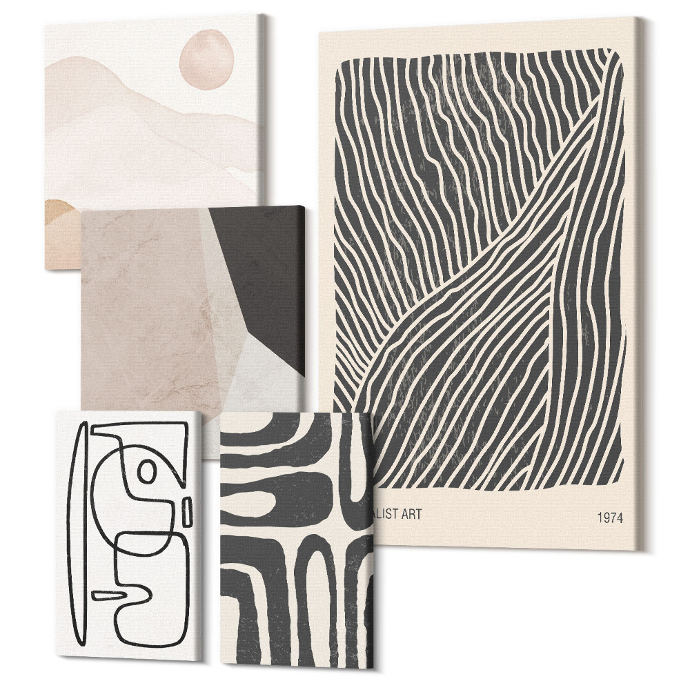 Sada obrazov pentaptych Minimalistické vzory v zemitých tónoch a abstraktných formách