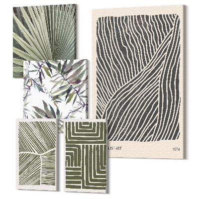 Sada obrazov na stenu pentaptych Rastlinné vzory v minimalistickom štýle do interiéru